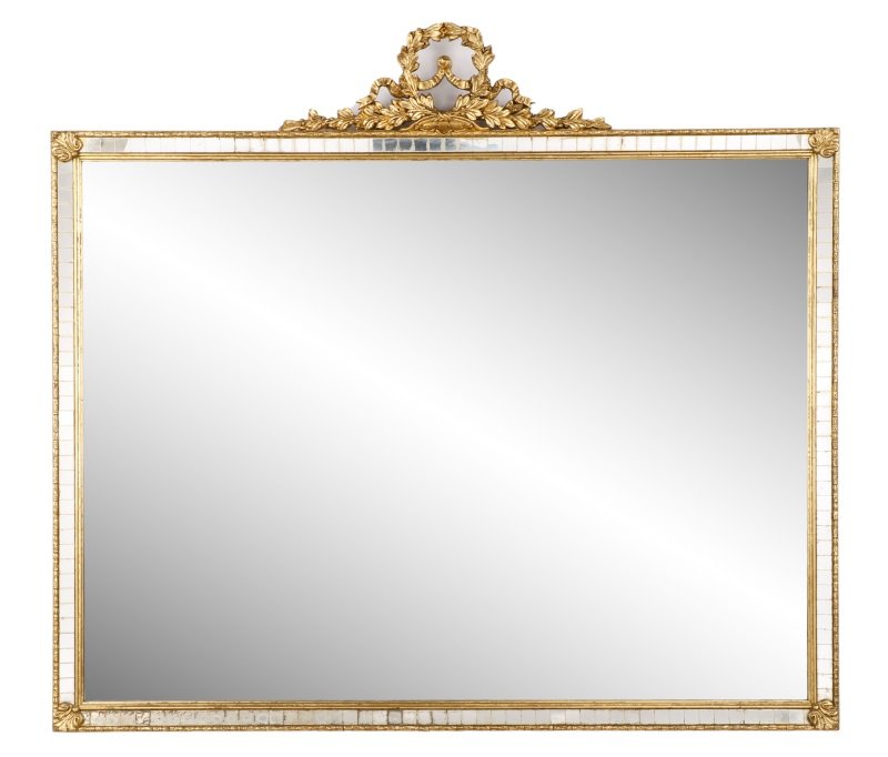 Gilt Wood Wall Mirror With Laurel Crest, 20th C. (1 of 8)