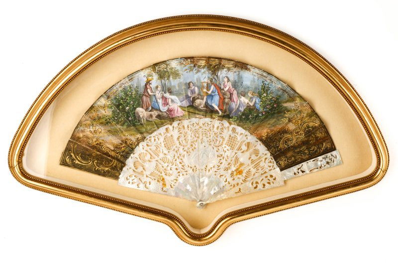 Classical Painted & Brise Carved MOP Fan, Framed (1 of 5)