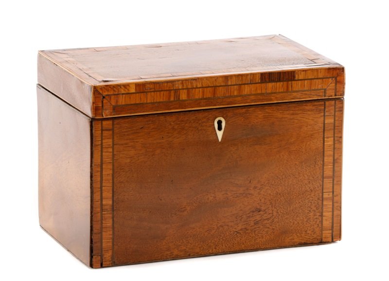 George III Mahogany Inlaid Tea Caddy, 19th C. (1 of 9)