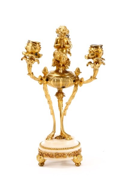 Gilt Bronze & White Marble Three Light Candelabrum (1 of 10)