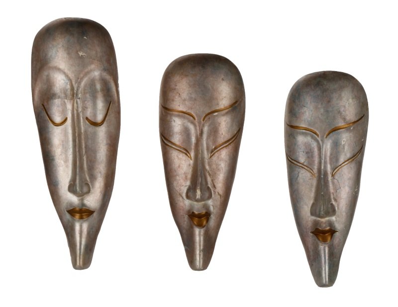 Collection Of 3 Ceramic Glazed Masks, Lucite Bases (1 of 8)