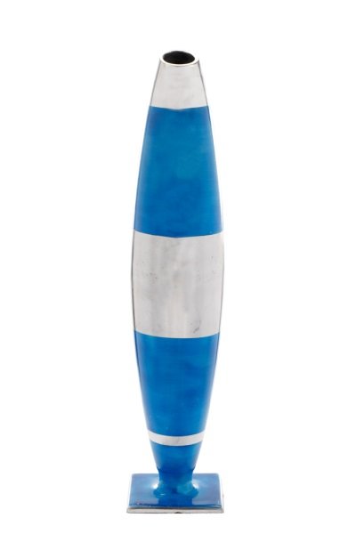 Large Atomic Chrome Finish Blue Floor Vase (1 of 9)