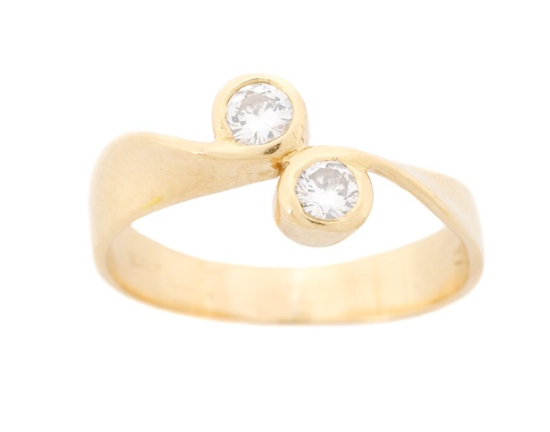 Ladies Handmade 18k Yellow Gold & Two Diamond Ring (1 of 5)