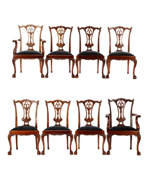 Set of 8 Chippendale Style Mahogany Dining Chairs (1 of 7)