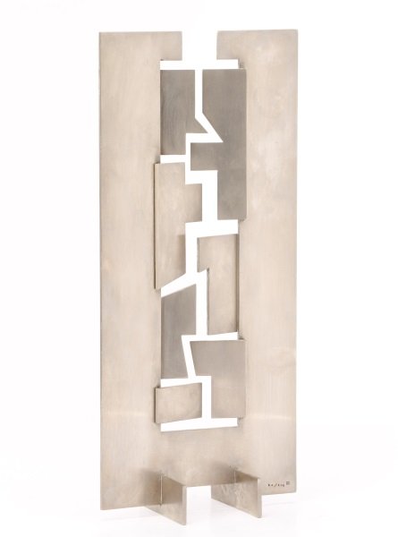 Marino di Teana, Chrome Sculpture, Marked: Francesco Marino di Teana (Italian, 1920-2012), "Untitled"-circa 1965, chromed steel, edition noted and monogrammed indistinctly "34/100", and with artist's monogrammed mark. Minimalist planar cascadi