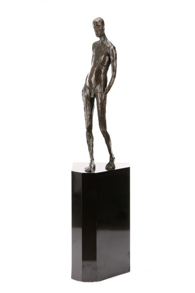 Bronze Sculpture In the Manner of Giacometti: Continental, mid to late 20th century. In the manner of Alberto Giacometti (Swiss, 1901-1966), "Walking Man I", modeled bronze, apparently unsigned. A hollow, minimalist modeled bronze sculpture of a 