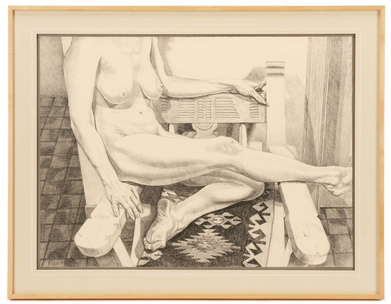 Philip Pearlstein, "Nude In New Mexico", 1984: Philip Pearlstein (American, b. 1924-), "Nude in New Mexico"-1984, lithograph on paper, graphite titled, signed, dated and edition noted at upper right "Nude in New Mexico 48/65 Philip Pearlstein 84".