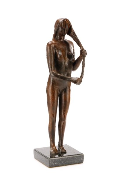 Style of Archipenko, "Long Haired Woman", Bronze: Style of Alexander Archipenko (Ukrainian / American, 1887-1964). "Long Haired Woman", bronze with marble base, edition noted and signed indistinctly to side "27/30". Figural Modernist cast bronze scul