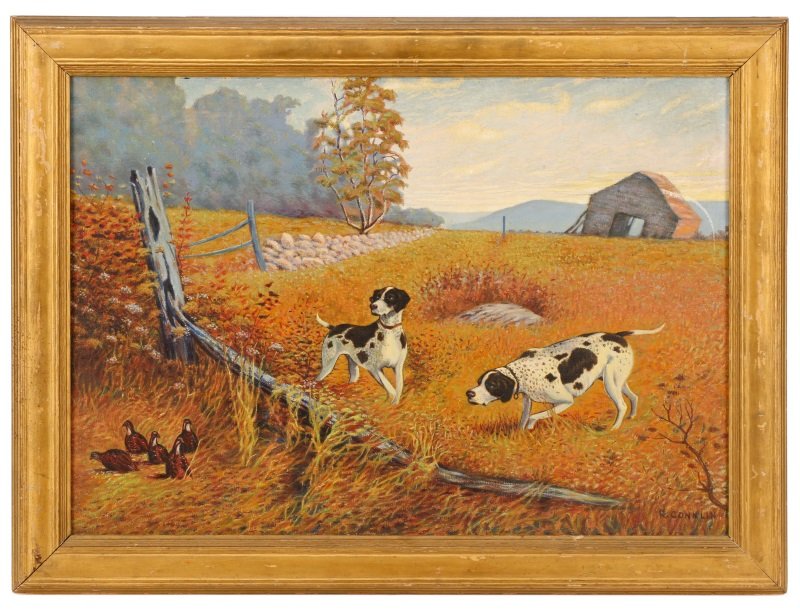 American School, "Quail Hunt", Oil, Signed (1 of 8)