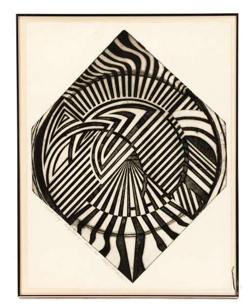 Ex-Pat Optic Art, "Stereopsis", Etching, 1968 (1 of 8)