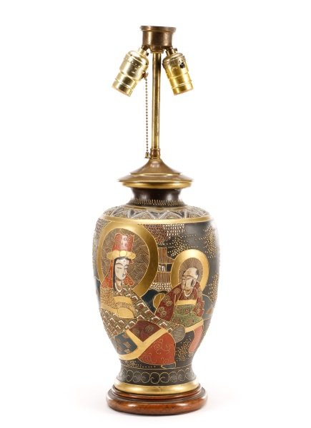 Japanese Gosu Blue Satsuma Converted Vase Lamp (1 of 6)