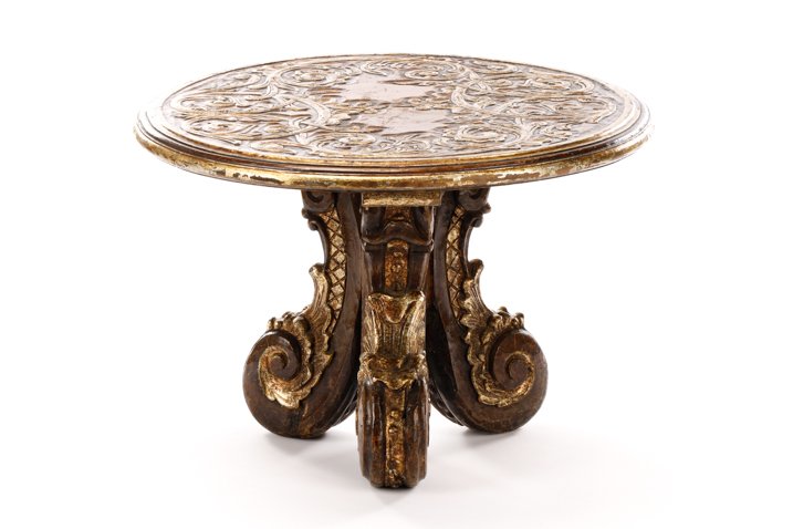 Italian Baroque Oak & Giltwood Accent Table, 19 C. (1 of 8)