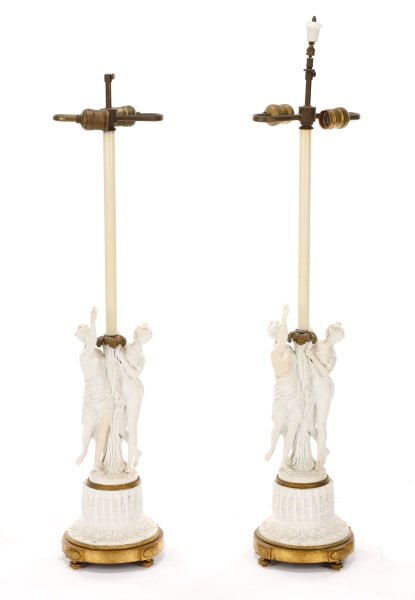 Pair, Sevres Figural Bisque Lamps, Signed Langnau (1 of 6)