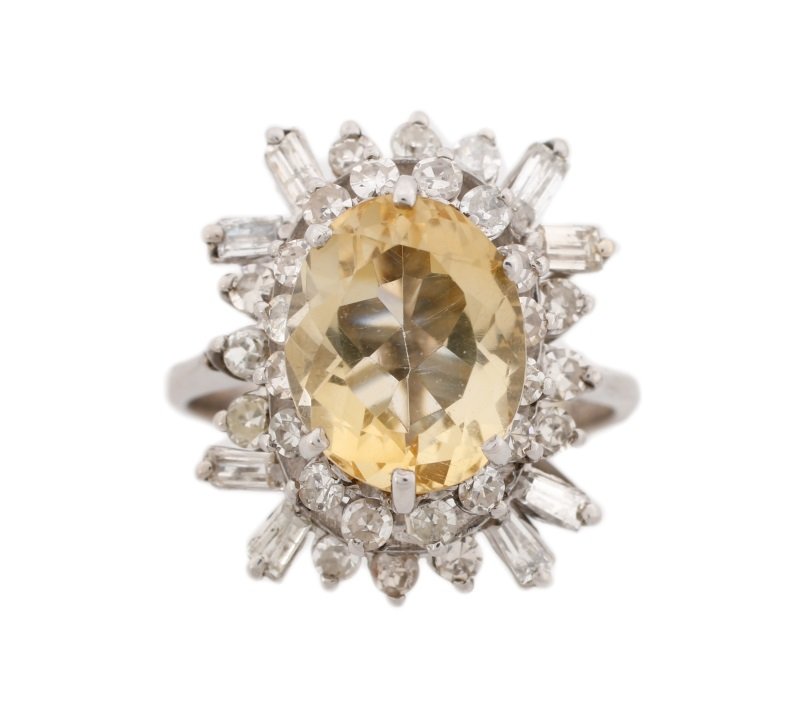 Ladies 14k White Gold, Lemon Quartz & Diamond Ring (1 of 1)