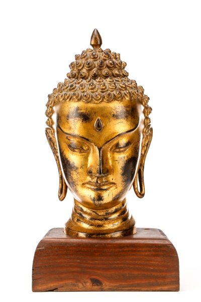 Indo-Tibetan Gilt Metal Bust of Buddha on Stand (1 of 8)