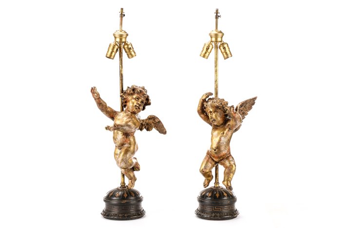 Pair of Continental Giltwood Cherub Table Lamps (1 of 8)