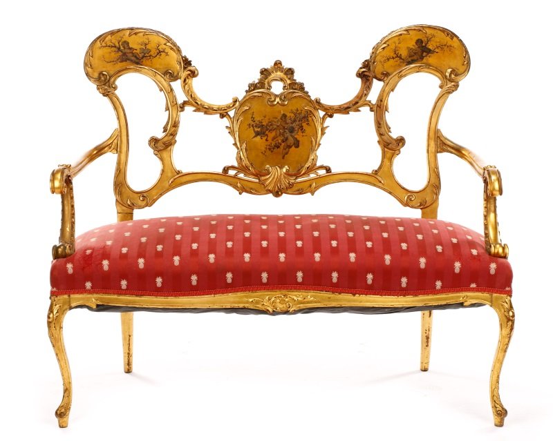 Rococo Style Carved and Painted Giltwood Settee (1 of 6)