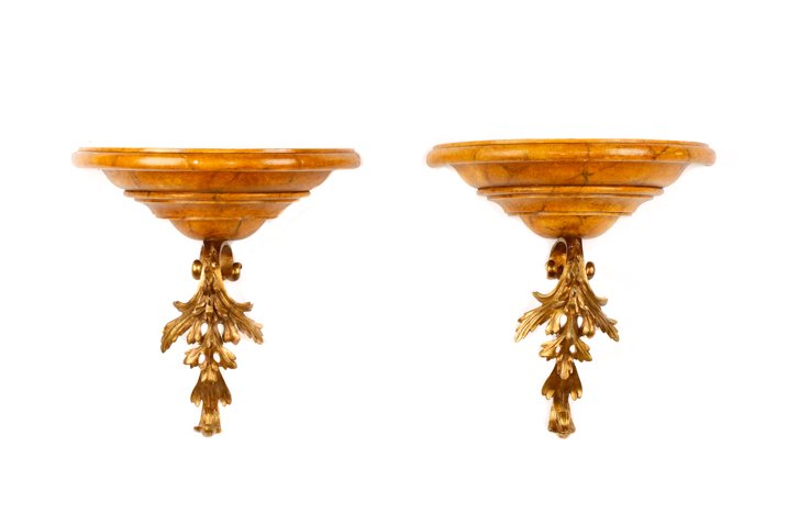 Pair, Neoclassical Wood & Gilt Brass Wall Brackets (1 of 9)