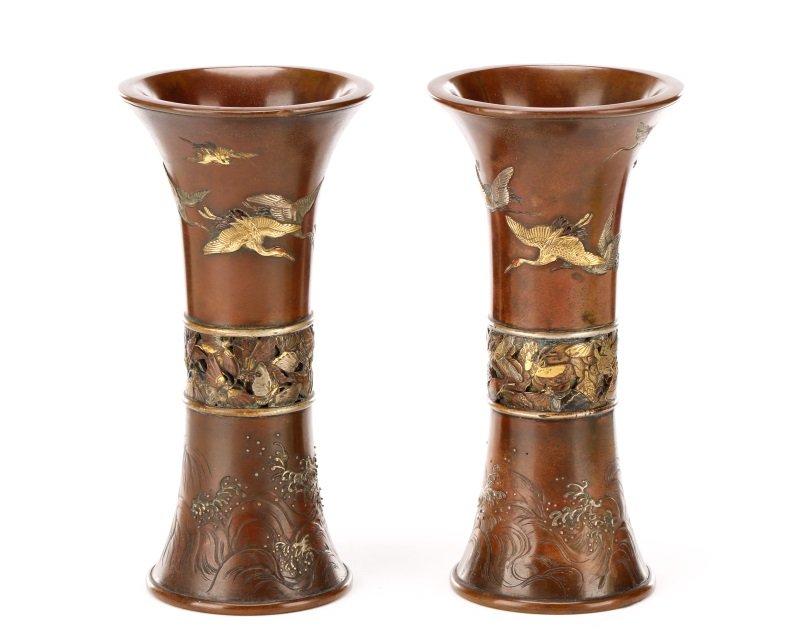 Pair of Japanese Beakers, Crane & Butterfly Motif (1 of 6)