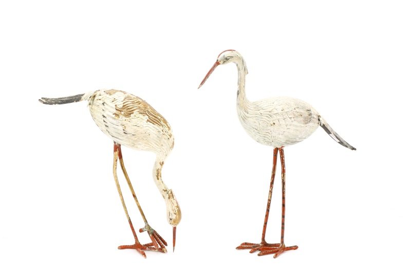 Pair of Japanese Cold Painted Bronze Cranes (1 of 5)