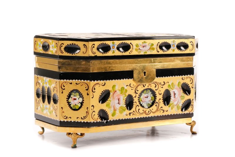 Large Bohemian Hinged Art Glass Footed Box (1 of 1)