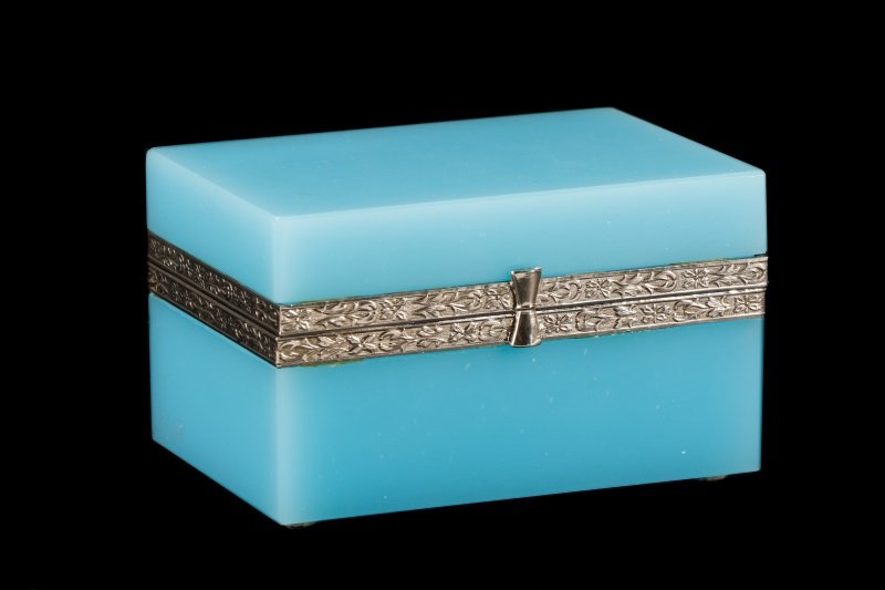 Blue Opaline Glass & Silver Metal Dresser Box (1 of 8)