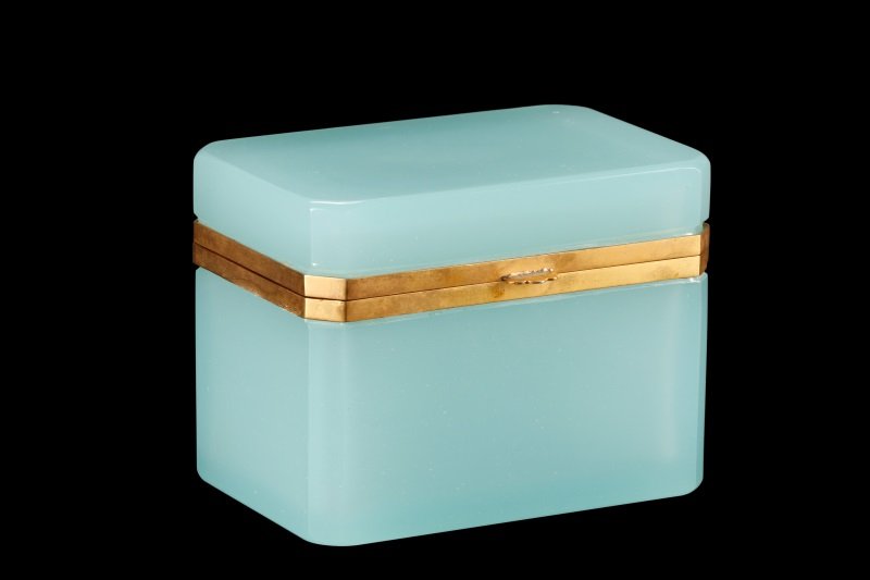 Blue Opaline Glass & Gilt Metal Dresser Box (1 of 7)
