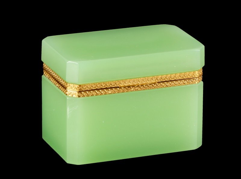 Green Opaline Glass & Gilt Metal Dresser Box (1 of 8)