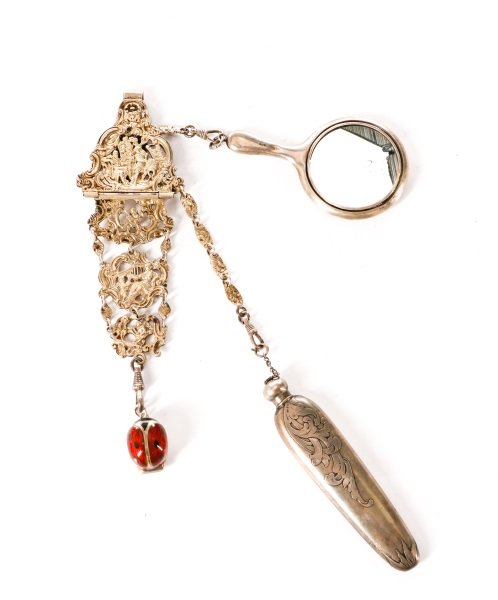 Ladies Silver & Guilloche Enamel Chatelaine (1 of 7)