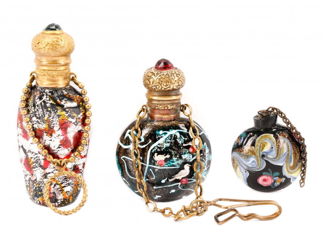 Venetian Glass Chatelaine Scent Bottles ANTIQUE ITALIAN CHATELAINE GLASS SCENT