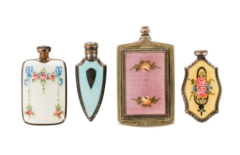Four Diminutive Guilloche Enameled  Perfume Viles (1 of 1)