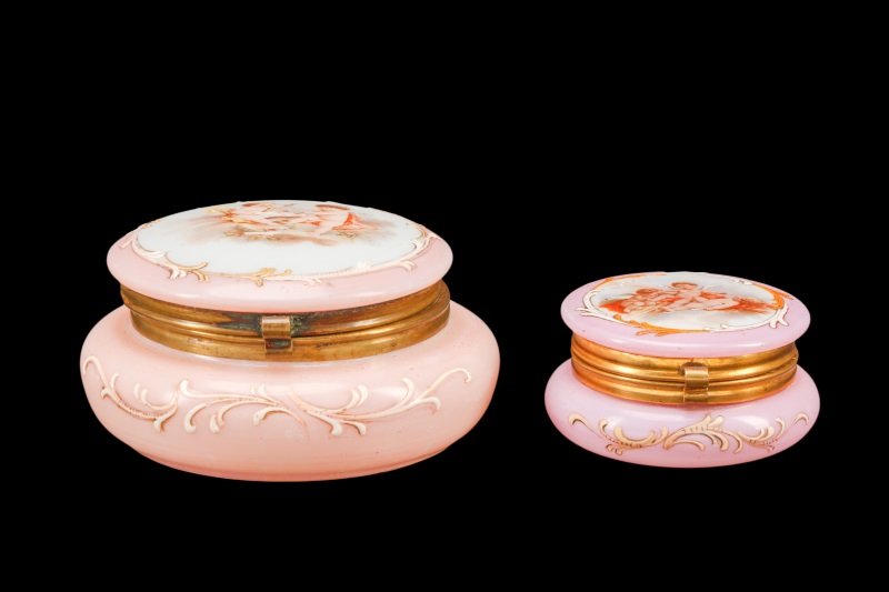 2 Continental Art Glass Trinket Dresser Boxes (1 of 1)