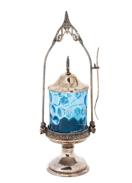 Victorian Blue Glass Decorated Pickle Caster (1 of 10)