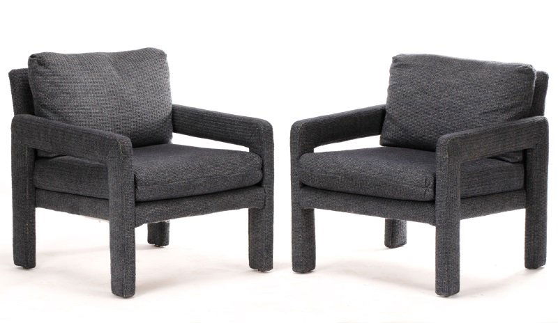 Pair Happy Viking Blue Tweed Upholstered Armchairs (1 of 7)