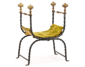 Wrought Iron Curule Bench with Gilt Lion Motif Wrought Iron Curule Bench with Gilt Lion Motif