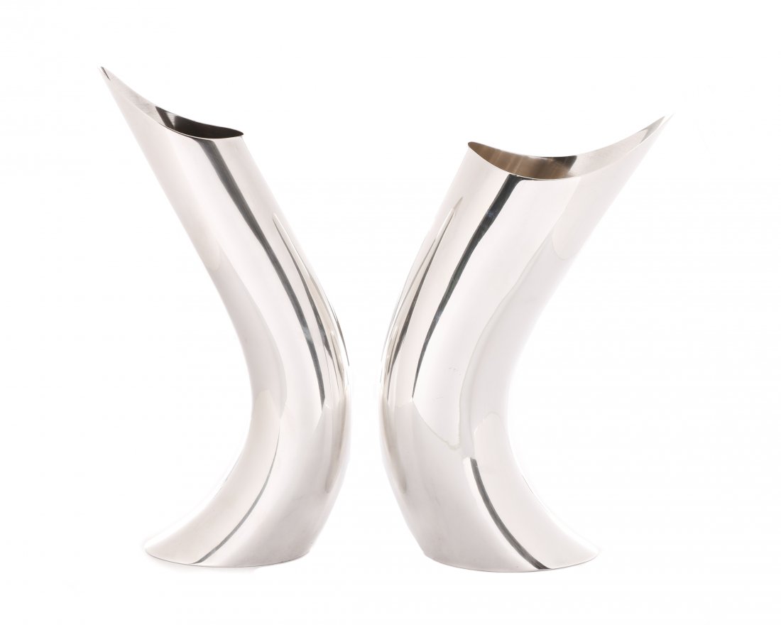 Italian Modernist Silver Plate Vases, Circa 1970 (1 of 6)