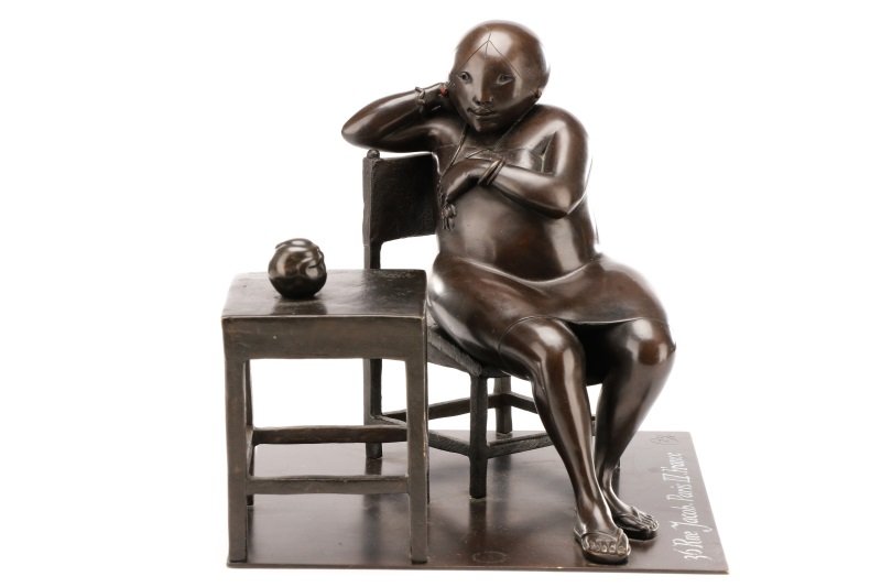 Cornelis Zitman, "Untitled (Slouching Woman)": Cornelis Zitman (Dutch/Venezuelan, b. 1926-2016), "Untitled (Slouching Woman)", bronze, inscribed to base "36 Rue Jacob. Paris IV, France", monogrammed and edition noted to base "CZ 2/8". Figural scul