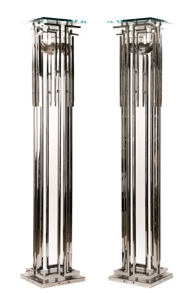 Pair, Chromed Metal Torchiere Floor Lamps (1 of 8)