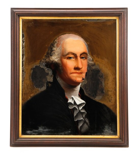 Prior after Stuart "Portrait of George Washington": William Prior (American, 1806-1873) after Gilbert Charles Stuart (American, 1755-1828), "Vaughan Portrait of George Washington"-1795, oil on canvas. A reverse painted or, églomisé, painting after th