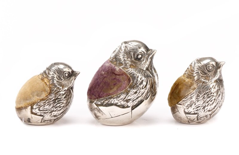 3 Sterling Silver Chick Pincushions Sampson Mordan (1 of 1)