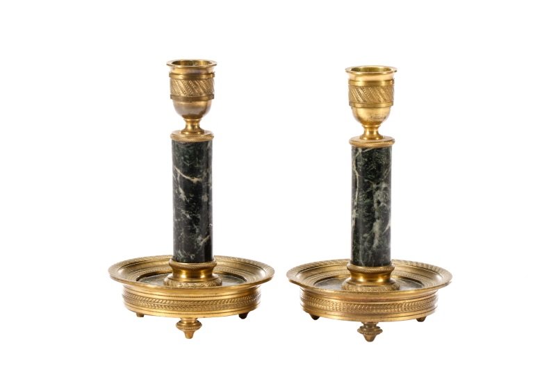 Pair of Empire Marble and Gilt Bronze Candlesticks (1 of 6)