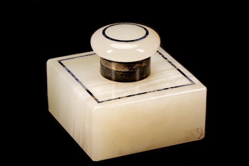 English White Onyx, Sterling, Lapis Lazuli Inkwell (1 of 5)