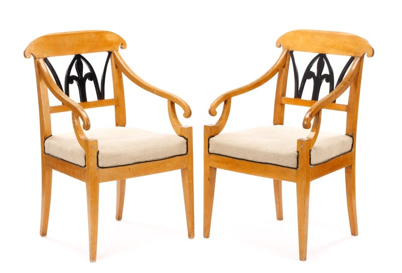 Pair, Swedish Biedermeier Style Birch Armchairs (1 of 10)