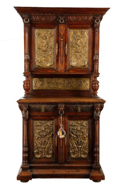 Renaissance Revival Carved Oak & Gilt Metal Buffet (1 of 10)