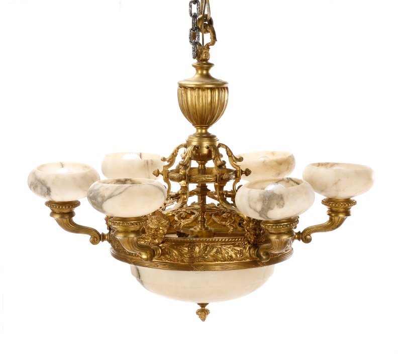 Empire Revival Alabaster & Gilt Bronze Chandelier (1 of 9)