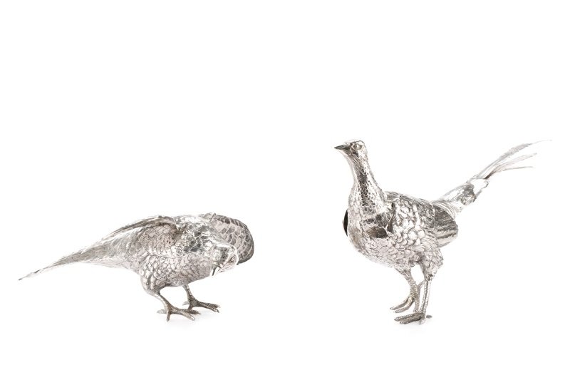 Pair of Fine Large 800 Silver Pheasant Sculptures (1 of 8)