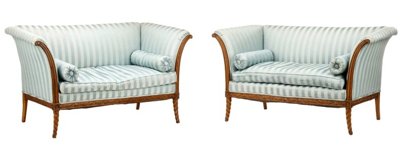 Pair French Neoclassical Style Upholstered Settees (1 of 7)