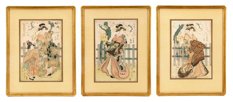 Scarce Edo Pd. Ukiyo-e Triptych, Kikugawa Eizan (1 of 10)