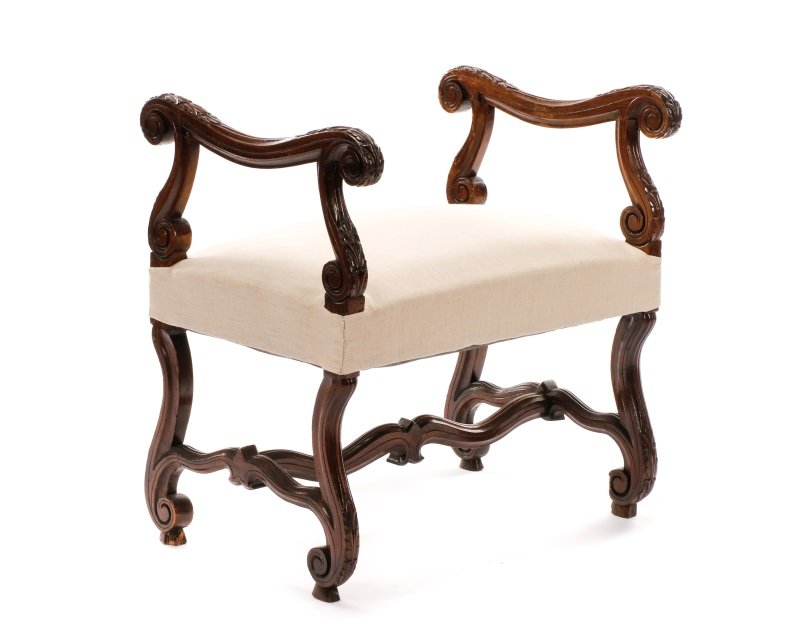 French Provincial Carved Walnut Window Bench (1 of 5)