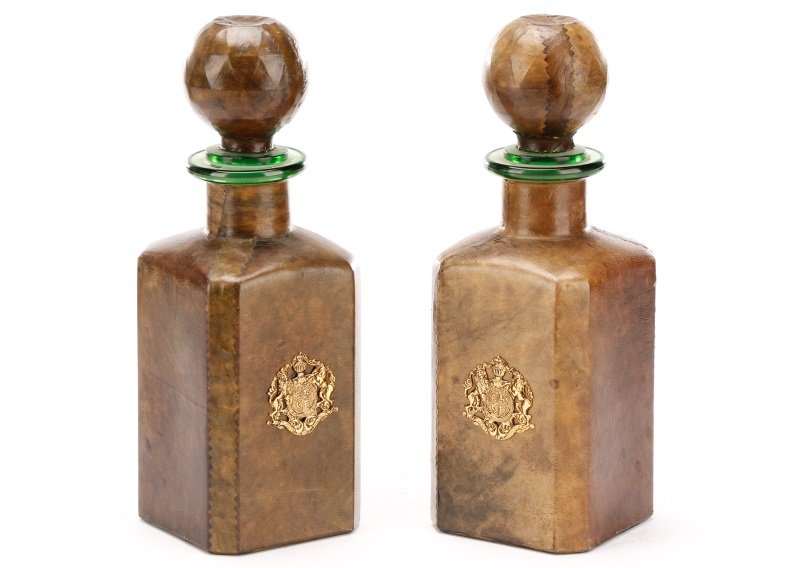 Pair, Wrapped Leather Decanters w/ English Shield (1 of 10)